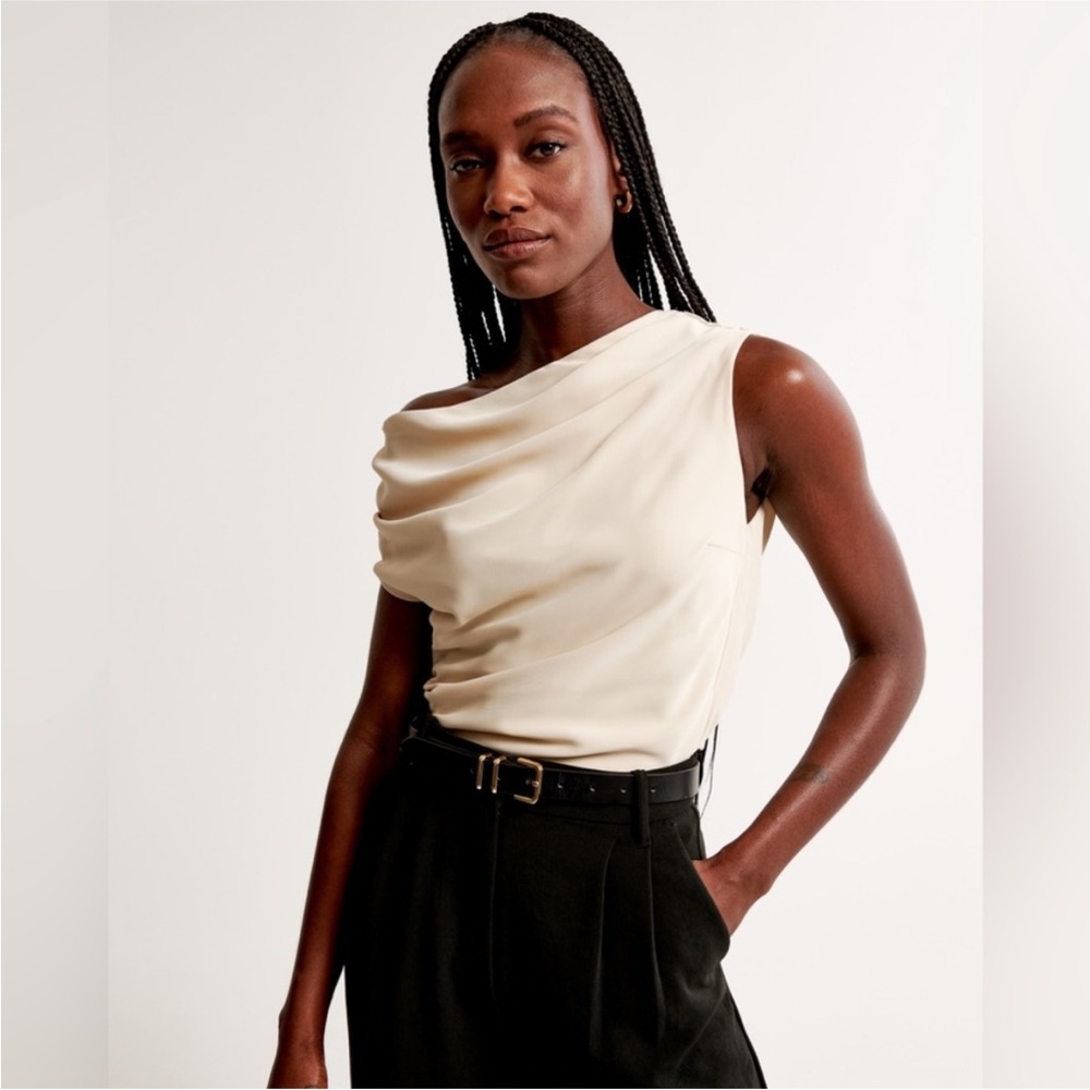 Abercrombie Cream Asymmetrical Satin Set Top
